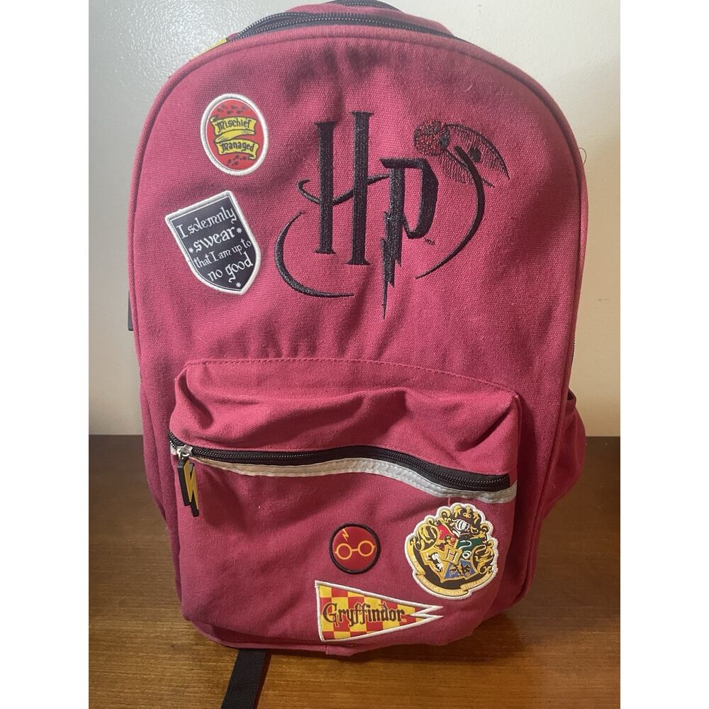 Harry Potter Hogwarts Laptop Backpack Burgundy with Patches